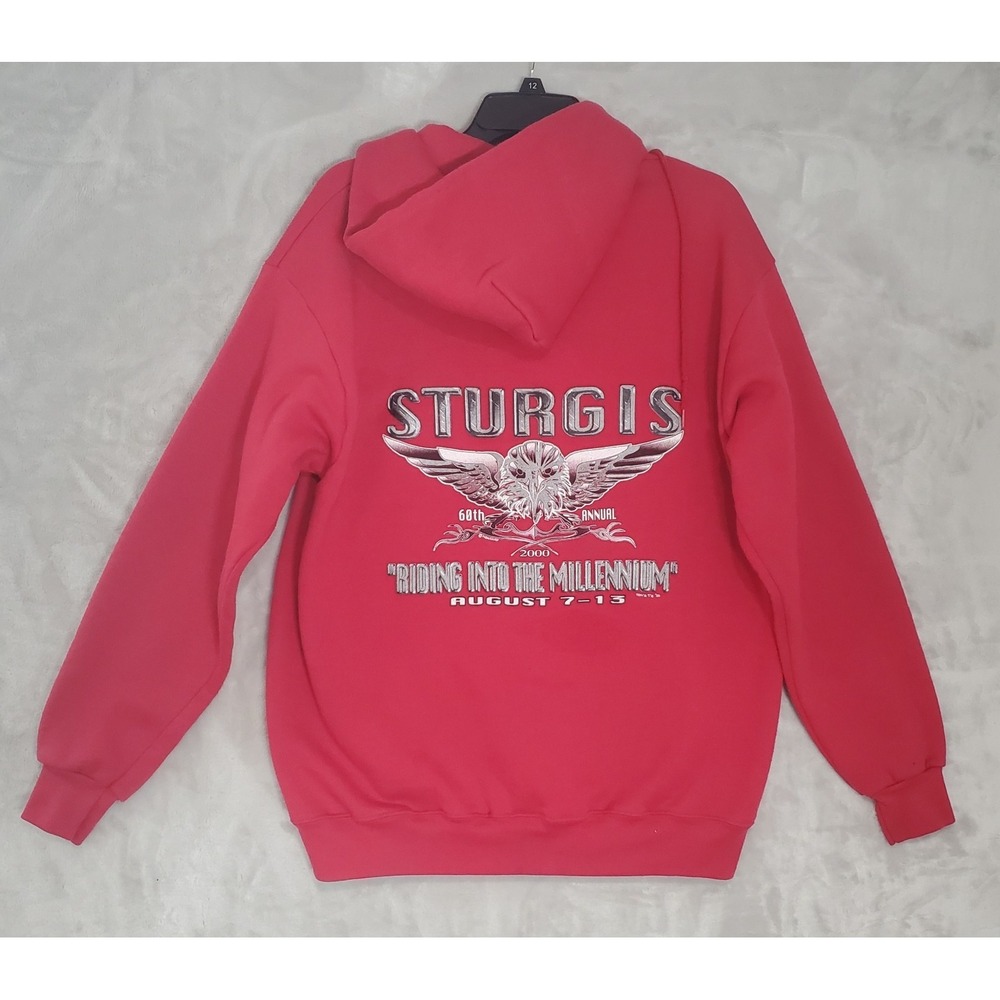 Sturgis 60th Fleece Jacket Mens Large LEE Heavyweight Full Zip Red Hooded Flaws